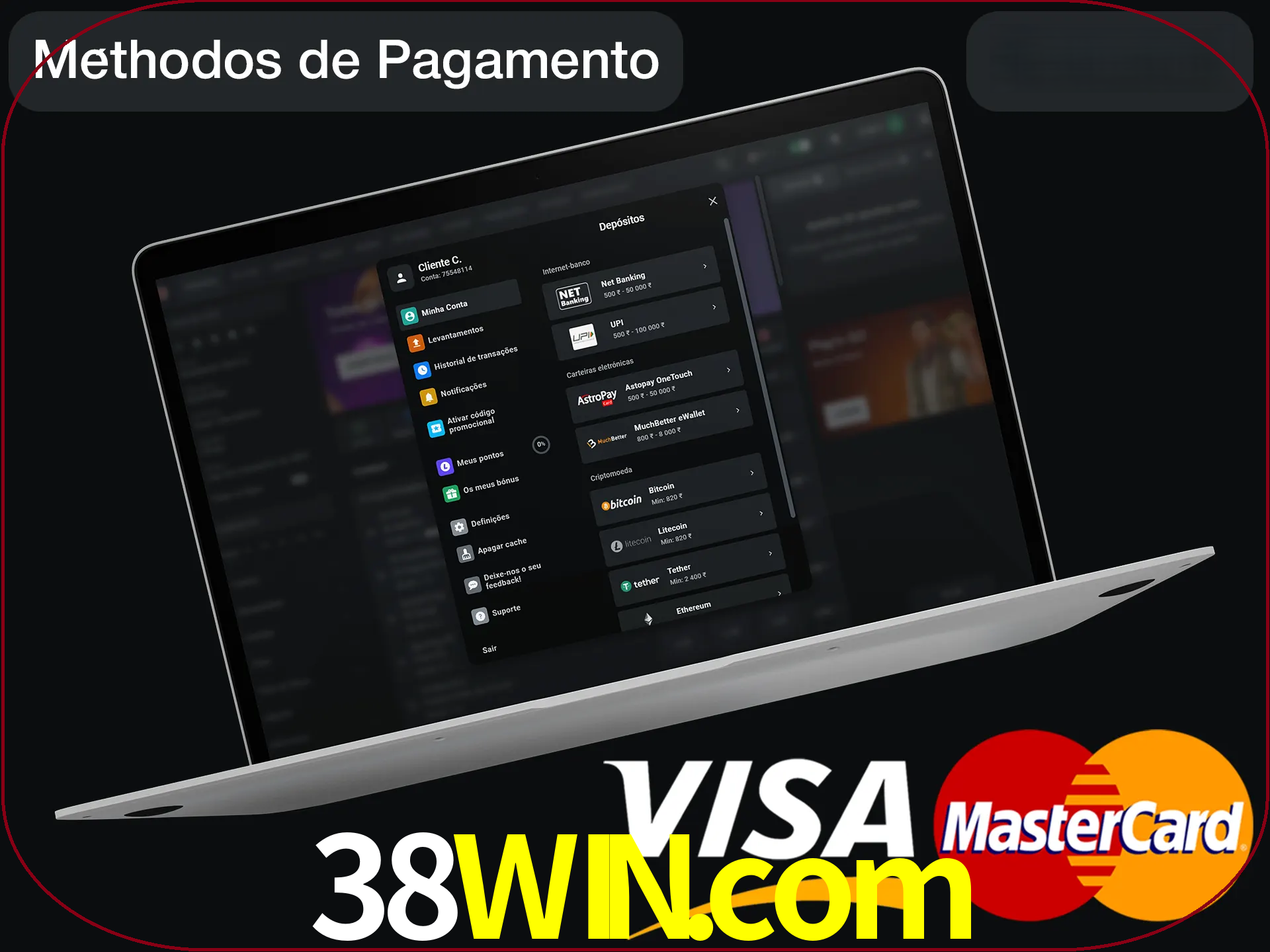 Use seu método de depósito preferido.